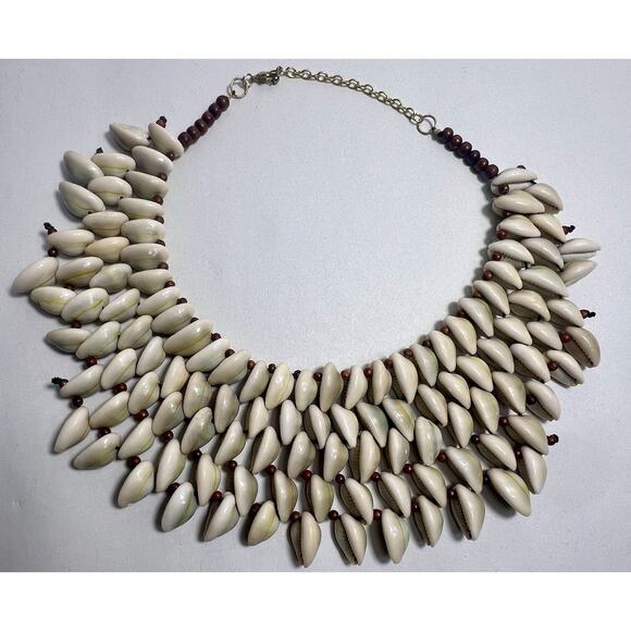 African cowrie shell Bib Style necklace Beach Wedding Boho Seashells Choker - Picture 1 of 9